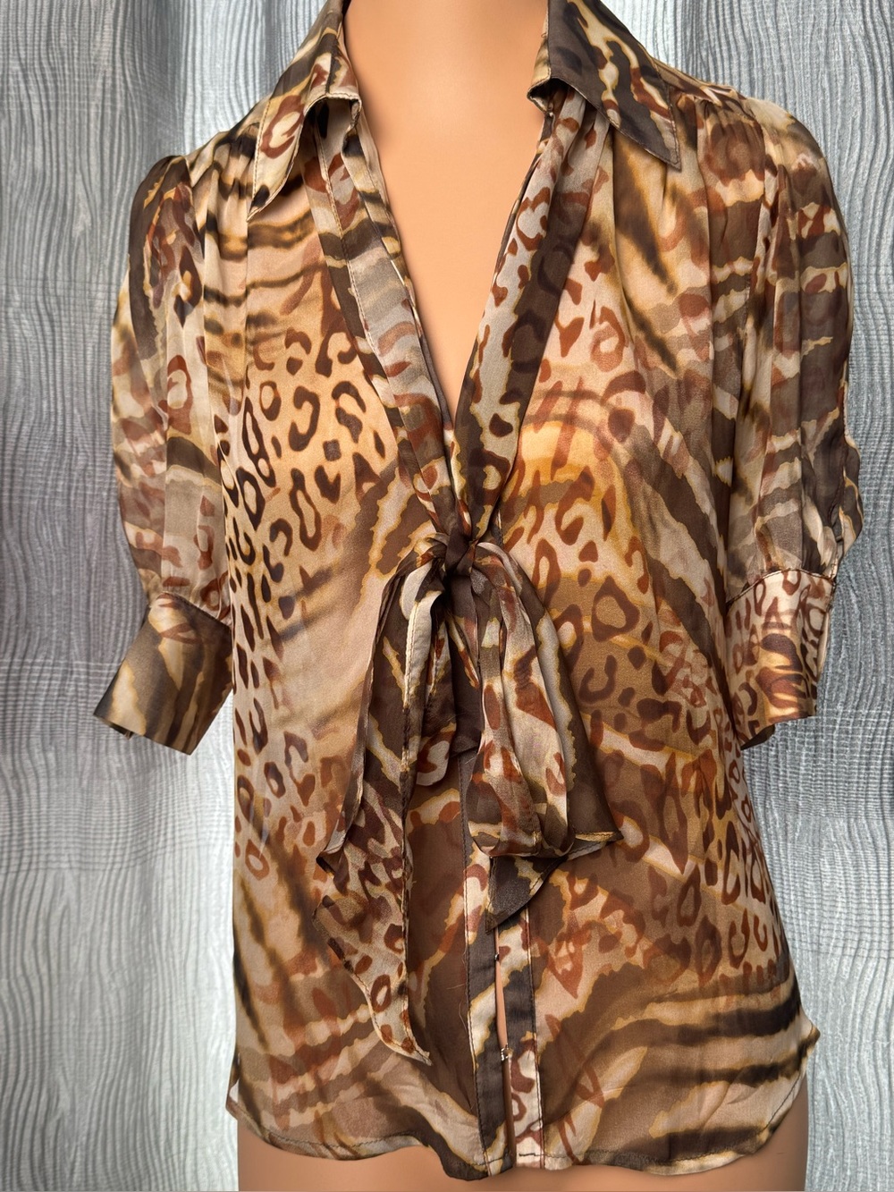 MARCIANO Tie-Front Animal Print Women's Blouse
